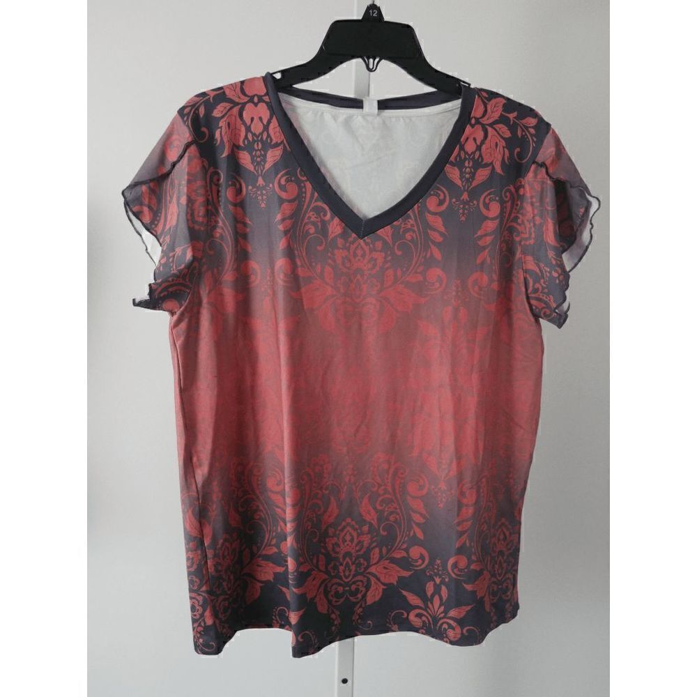 Brown & Black Abstract Short-Sleeve V-Neck Top - Picture 2 of 7